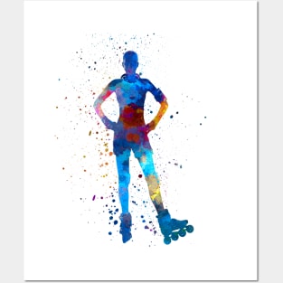 Inline skater man in watercolor Posters and Art